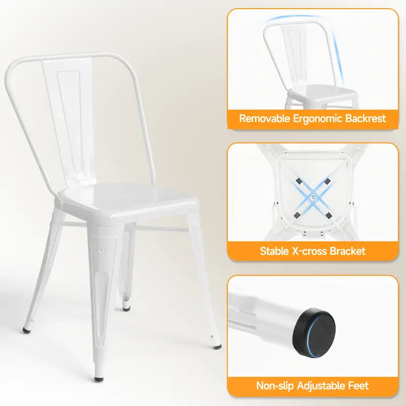 Metal Dining Chairs Set Of 4 Stackable Side With Back 18 Inch Indoor Outdoor Use
