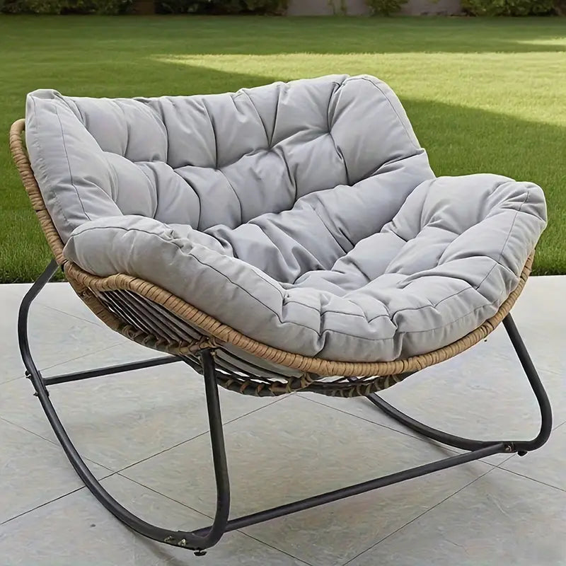 NAWAHEV Ergonomic Rocking Chair with Backrest - Gray Cushioned Outdoor Patio & Garden Chair