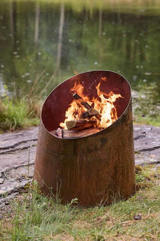 Weathering Steel Angled Cylinder Fire Pit
