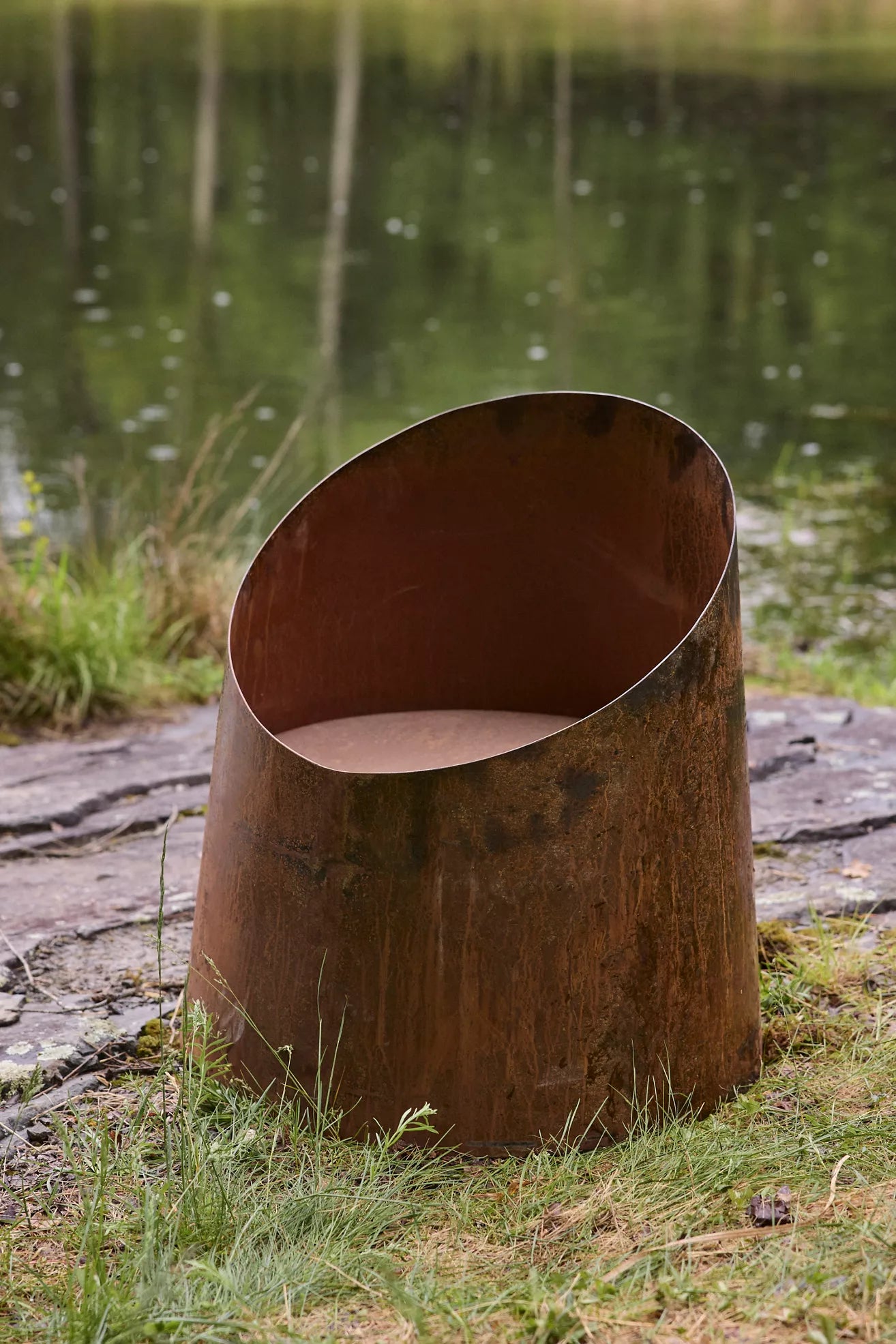 Weathering Steel Angled Cylinder Fire Pit