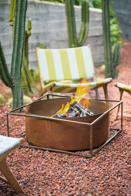 Weathering Steel Framed Cylinder Fire Pit